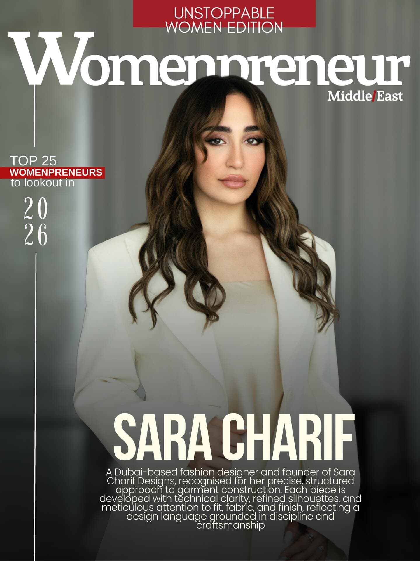 Womenpreneur Middle East cover featuring Sara Charif in its 2026 Top 25 Womenpreneurs edition